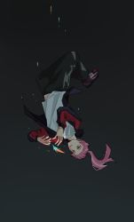 Rule 34 | bird, earrings, falling, feather earrings, feathers, highres, hololive, hololive english, jacket, jewelry, mori calliope, pants, phoenix, pink hair, ponytail, red eyes, shirt, shoes, sneakers, track jacket, track pants, track suit, valt, virtual youtuber, white shirt, zipper