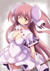 Rule 34 | 10s, 1girl, bad id, bad pixiv id, blush, breasts, choker, cleavage, dress, gloves, highres, kaname madoka, large breasts, long hair, looking at viewer, mahou shoujo madoka magica, mahou shoujo madoka magica (anime), naruse mai, pink hair, smile, solo, two side up, ultimate madoka, yellow eyes