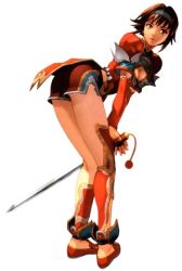 Rule 34 | 1girl, alternate costume, ass, bent over, breasts, chai xianghua, cleavage, cleavage cutout, clothing cutout, detached sleeves, from behind, hairband, jian (weapon), kawano takuji, official art, short shorts, shorts, solo, soul calibur, soulcalibur, soulcalibur ii
