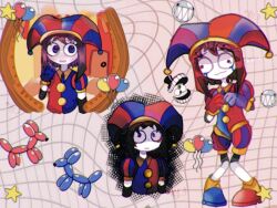 Rule 34 | 1girl, balloon, brown hair, bubble (the amazing digital circus), caine (the amazing digital circus), glitch productions, gloves, hat, jester, jester cap, multicolored eyes, pomni (the amazing digital circus), short hair, tears, teeth, the amazing digital circus, top hat