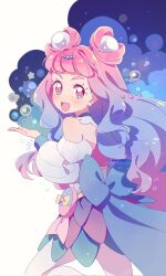 Rule 34 | back bow, blue bow, blue hair, blush, bow, bubble, choker, commentary, cure la mer, earrings, eyelash ornament, gradient hair, heart, heart in eye, highres, jewelry, laura la mer, layered skirt, leggings, long hair, looking at viewer, magical girl, multicolored eyes, multicolored hair, pearl earrings, pearl hair ornament, pink eyes, pink hair, pouch, precure, qianxia yell, skirt, smile, solo, symbol-only commentary, symbol in eye, thick eyelashes, tropical-rouge! precure, very long hair, white choker, white leggings, white sleeves