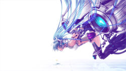 Rule 34 | 1girl, android, aqua hair, bad id, bad pixiv id, bare shoulders, bodysuit, cable, collar, closed eyes, flower, hatsune miku, headset, joints, long hair, reflection, robot joints, shirano (hiromaxi729), solo, thighhighs, twintails, very long hair, vocaloid