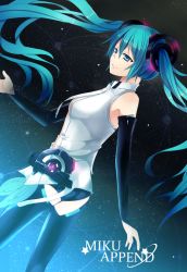 Rule 34 | 1girl, aqua eyes, aqua hair, character name, echoayane, elbow gloves, fingerless gloves, gloves, hatsune miku, hatsune miku (append), long hair, sky, smile, solo, star (sky), star (symbol), starry sky, thighhighs, twintails, very long hair, vocaloid, vocaloid append, zettai ryouiki