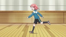 Rule 34 | &gt; &lt;, 1girl, animated, animated gif, blush, closed eyes, failure, gym, gym shorts, gym uniform, jacket, jumping, mikakunin de shinkoukei, non-web source, open mouth, pink hair, running, screencap, shoes, shorts, sitting, sneakers, solo, track jacket, twintails, two side up, vaulting horse, yonomori kobeni