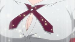 Rule 34 | 1girl, animated, animated gif, bouncing breasts, breast focus, breasts, bursting breasts, cleavage, close-up, female focus, head out of frame, large breasts, lowres, popped button, school uniform, sket dance, solo, standing, unbuttoned, unbuttoned shirt, usami hani, wardrobe malfunction