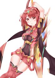 Rule 34 | 1girl, absurdres, bad id, bad pixiv id, blush, breasts, covered navel, earrings, fingerless gloves, fuyuki030, gloves, hair ornament, highres, jewelry, large breasts, looking at viewer, nintendo, pyra (xenoblade), red eyes, red hair, short hair, shorts, sidelocks, simple background, smile, solo, sword, tiara, weapon, white background, xenoblade chronicles (series), xenoblade chronicles 2, xenoblade chronicles (series), xenoblade chronicles 2