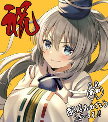 Rule 34 | 1girl, banned artist, blue eyes, blue hat, blush, closed mouth, commentary request, grey hair, hair between eyes, hands in opposite sleeves, hat, highres, japanese clothes, kariginu, long hair, long sleeves, mononobe no futo, orange background, pom pom (clothes), ponytail, ribbon, simple background, smirk, solo, tate eboshi, touhou, translation request, upper body, v-shaped eyebrows, very long hair, white ribbon, wide sleeves, yuuka nonoko