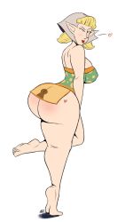 Rule 34 | 1girl, ass, barefoot, blonde hair, blue eyes, breasts, heart, highres, lipstick, makeup, mole, nintendo, peatrice (zelda), pointy ears, solo, the legend of zelda, the legend of zelda: skyward sword, twintails