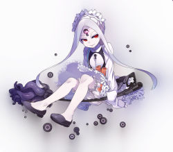 Rule 34 | 1girl, abigail williams (fate), apron, black skirt, bow, butterfly hair ornament, fate/grand order, fate (series), grey hair, hair ornament, heroic spirit chaldea park outfit, key, keyhole, long hair, maid, maid apron, maid headdress, mary janes, orange bow, parted bangs, red eyes, rori chuushin, shoes, skirt, sleeves past fingers, sleeves past wrists, stuffed animal, stuffed toy, teddy bear, white bow