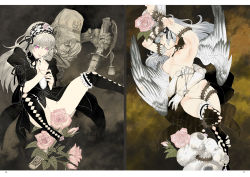 Rule 34 | breasts, censored, convenient censoring, doll, doll joints, dress, flower, gothic lolita, hairband, joints, katana, lolita fashion, long hair, makeup, mascara, moruga, nipples, no panties, purple eyes, rose, rozen maiden, silver hair, spread legs, suigintou, sword, tears, weapon, white wings, wings