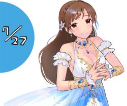 Rule 34 | 1girl, bad id, bad twitter id, brown eyes, brown hair, dancer, earrings, highres, idolmaster, idolmaster cinderella girls, idolmaster cinderella girls starlight stage, jewelry, looking at viewer, necklace, nitta minami, oni gini, own hands together, smile