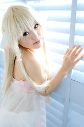 Rule 34 | 1girl, asian, babydoll, blonde hair, bloomers, bra, chii, chii (cosplay), chobits, cosplay, indoors, kipi-san, lingerie, looking at viewer, persocom, photo (medium), solo, underwear
