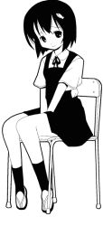 Rule 34 | 1girl, animated, animated gif, chair, dress, female focus, flat chest, full body, monochrome, peeing, peeing self, shirt, shoes, simple background, sitting, socks, solo, white background