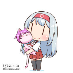 Rule 34 | 1girl, 1other, animal, animal hug, animalization, artist logo, black thighhighs, blue sailor collar, blush, cat, closed mouth, dated, hairband, hakama, hug, japanese clothes, kantai collection, kimono, long hair, neckerchief, one-hour drawing challenge, open mouth, pink hair, red hairband, red hakama, red neckerchief, sailor collar, shiromaru (maniado), short hair, shoukaku (kancolle), silver hair, simple background, smile, tama (kancolle), thighhighs, twitter username, white background, white kimono, | |