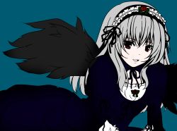 Rule 34 | 00s, 1girl, akina (schism), bad id, bad pixiv id, colorized, grey hair, highres, long hair, red eyes, rozen maiden, solo, suigintou, touin (mercury), wings