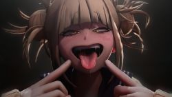 Rule 34 | 3d, blonde hair, blush, boku no hero academia, fangs, greatm8, highres, open mouth, oral invitation, saliva, toga himiko, tongue, yellow eyes