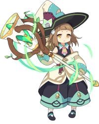 Rule 34 | 1girl, :&lt;, artist request, aura, bare shoulders, black footwear, black pants, black shirt, blunt bangs, branch, brown hair, child, closed mouth, collared shirt, crystal, female focus, flat chest, full body, gem, green gemstone, hair ornament, hairclip, hand up, hat, highres, holding, holding staff, leaf, long hair, looking at viewer, multicolored clothes, multicolored hat, necktie, non-web source, off shoulder, official art, orange eyes, pants, patch, piamo (world flipper), pigeon-toed, pink necktie, puffy pants, sash, see-through, shirt, shoes, short necktie, sidelocks, simple background, sleeveless, sleeveless shirt, socks, solo, staff, transparent background, v-shaped eyebrows, white socks, witch hat, world flipper
