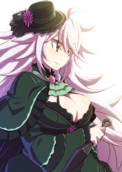 Rule 34 | 1girl, blush, breasts, brooch, character request, cleavage, cleavage cutout, clothing cutout, flower knight girl, frills, jewelry, kunai, mizunashi (second run), solo, weapon, white hair