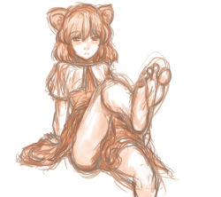 Rule 34 | 1girl, animal ears, arm support, barefoot, blush, capelet, feet, kuro suto sukii, leg up, looking at viewer, monochrome, mouse ears, nazrin, short hair, simple background, sitting, sketch, soles, solo, touhou