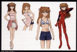 Rule 34 | 1girl, apron, bodysuit, evangelion: 2.0 you can (not) advance, full body, multiple views, neon genesis evangelion, official art, pink apron, plugsuit, rebuild of evangelion, red bodysuit, settei, skirt, souryuu asuka langley, two side up, wide hips
