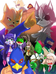 Rule 34 | andross, blue eyes, blue hair, cosplay, eyepatch, falco lombardi, formal, fox mccloud, furry, green eyes, james mccloud, jewelry, krystal, leon powalski, long hair, necklace, necktie, nintendo, peppy hare, red eyes, slippy toad, star fox, suit, sunglasses, wolf o&#039;donnell