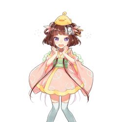 Rule 34 | 1girl, bird, brown hair, character request, chicken, detached sleeves, eyebrows, hair ornament, hair over shoulder, long hair, looking at viewer, multicolored hair, official art, open mouth, purple eyes, skirt, solo, streaked hair, thick eyebrows, thighhighs, transparent background, uchi no hime-sama ga ichiban kawaii, white hair, white thighhighs, wide sleeves