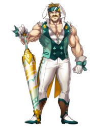 Rule 34 | 1boy, animal ears, bartre (fire emblem), boots, bow, brown eyes, brown hair, dai-xt, facial hair, fire emblem, fire emblem: the binding blade, fire emblem heroes, flower, full body, gloves, headband, highres, male focus, muscular, mustache, nintendo, official alternate costume, official art, pectoral cleavage, pectorals, rabbit ears, solo, thighs, transparent background