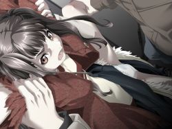 Rule 34 | 1girl, 2boys, angry, brown eyes, brown hair, forced, game cg, group sex, imminent rape, kawase hibari, leg up, long hair, multiple boys, open mouth, panties, sex, solo focus, swan song, twintails, underwear, white panties