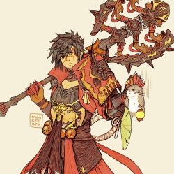Rule 34 | 1boy, armor, axe, commission, cowboy shot, final fantasy, final fantasy xiv, holding, hyur, male focus, manreeree, otter, scar, signature, simple background, solo, standing, warrior (final fantasy), weapon