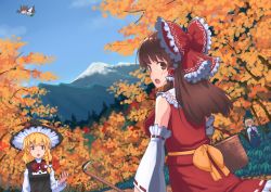 Rule 34 | 4girls, alice margatroid, arm cannon, autumn leaves, azusa (cookie), basket, bird wings, black dress, black eyes, blonde hair, blue dress, blush, bow, braid, breasts, brown eyes, brown hair, brown wings, buttons, capelet, character request, closed eyes, cloud, collar, commentary request, cookie (touhou), cowboy shot, detached sleeves, dress, dutch angle, flying, food, frilled bow, frilled collar, frills, fruit, green skirt, hair bow, hair tubes, hairband, hakurei reimu, hat, kanna (cookie), kirisame marisa, leaf, long hair, looking at another, looking at viewer, looking back, maple leaf, medium breasts, multiple girls, nadeko (cookie), no mouth, no pupils, open mouth, orange (fruit), red bow, red hairband, red neckwear, red shirt, red skirt, reiuji utsuho, ribbon-trimmed sleeves, ribbon trim, s ibane, shaded face, shirt, short hair, single braid, skirt, sky, sleeveless, sleeveless shirt, standing, star (symbol), touhou, triangle mouth, weapon, white bow, white capelet, white shirt, white sleeves, wings, witch hat, yellow bow