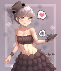 Rule 34 | 1girl, bare shoulders, breasts, cleavage, crop top, destinyplayer1, grey hair, hat, highres, minecraft, navel, short hair, silverfish (minecraft), skirt, small breasts, solo