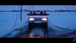 Rule 34 | 1other, absurdres, blood, blood splatter, building, car, commentary, headlight, highres, house, letterboxed, license plate, motor vehicle, original, power lines, rudeko32, scenery, snow, solo, symbol-only commentary, utility pole, vehicle focus, vehicle request, watermark, winter