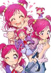 Rule 34 | 5girls, absurdres, blush, closed eyes, eating, eyelashes, grgrton, hair ornament, happy, highres, juliet sleeves, l&#039;ecole des cinq lumieres school uniform, long sleeves, multiple girls, multiple persona, one eye closed, pink hair, precure, puffy long sleeves, puffy sleeves, purple eyes, ribbon, school uniform, shirt, shoes, short hair, simple background, smile, socks, spoon, swept bangs, two side up, white background, yes! precure 5, yes! precure 5 gogo!, yumehara nozomi
