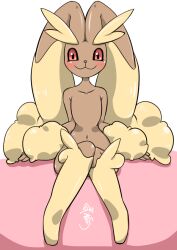 Rule 34 | 1girl, :3, animal nose, arms at sides, artist name, blush, body fur, brown fur, closed mouth, collarbone, creatures (company), female focus, flat chest, full body, furry, furry female, game freak, gen 4 pokemon, happy, kazamidoririnn, knees together feet apart, long ears, looking at viewer, lopunny, navel, nintendo, pokemon, pokemon (creature), rabbit ears, rabbit girl, red eyes, signature, simple background, sitting, smile, solo, stomach, straight-on, two-tone background, two-tone fur, yellow fur