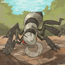 Rule 34 | animal focus, ant, antennae, black eyes, bug, cloud, colored sclera, commentary request, creatures (company), day, durant, game freak, gen 5 pokemon, insect, nintendo, no humans, outdoors, oyasuminjyutsu, pokemon, pokemon (creature), red pupils, red sclera, signature, sky, solo, tree