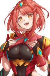Rule 34 | 1girl, absurdres, breasts, highres, kenichiart, large breasts, pyra (xenoblade), red eyes, red hair, short hair, simple background, solo, white background, xenoblade chronicles (series), xenoblade chronicles 2