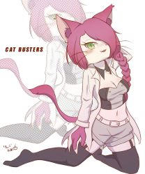 Rule 34 | 1girl, animal ears, artist request, cat busters, cat ears, cat tail, female focus, furry, furry female, green eyes, highres, long hair, neko hakase (cat busters), no humans, red hair, solo, tail, twintails