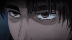 Rule 34 | 1boy, absurdres, brown eyes, brown hair, close-up, determined, eye focus, fujiwara takumi, highres, initial d, laing, looking ahead, male focus, parted bangs, shaded face, solo, thick eyebrows