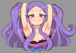 Rule 34 | 1girl, armpits, arms behind back, basukechi, breasts, breasts out, fate (series), purple hair, small breasts, smug, twintails, wu zetian (fate)