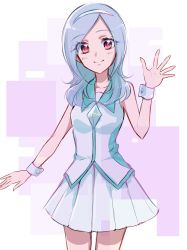 Rule 34 | 1girl, blush, commentary request, eas (fresh precure!), eyelashes, fpminnie1, fresh precure!, hairband, happy, highres, looking at viewer, medium hair, precure, red eyes, silver hair, simple background, sketch, skirt, smile, solo, standing, vest, white background, wrist cuffs