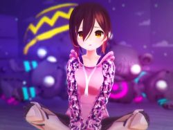 Rule 34 | 1girl, 3d, :d, ^ ^, adjusting hair, android, animated, blurry, blurry background, blush, breasts, brown hair, camouflage hoodie, closed eyes, collarbone, gloves, hair between eyes, hands on legs, hololive, hood, hoodie, indian style, joints, kuromaru9, light particles, looking at viewer, looking to the side, mechanical legs, medium breasts, open mouth, pink hoodie, roboco-san, roboco-san (hoodie), robot joints, shaking head, short hair, sitting, smile, solo, unity (game engine), video, virtual youtuber, yellow eyes