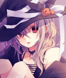 Rule 34 | 1girl, halloween, hat, highres, kuroi (liar-player), long hair, original, red eyes, silver hair, solo, witch hat