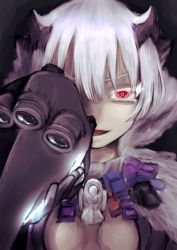 Rule 34 | 1girl, artist request, breasts, colored eyelashes, female focus, highres, holding, holding mask, looking at viewer, made in abyss, mask, unworn mask, open clothes, open mouth, plague doctor mask, red eyes, smile, solo, srajo, straight-on, whistle, whistle around neck, white hair