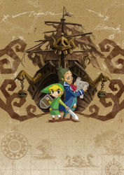 Rule 34 | 2boys, absurdres, black eyes, blonde hair, elf, hat, highres, holding, holding sword, holding weapon, linebeck, link, male focus, map, multiple boys, nintendo, official art, the legend of zelda: phantom hourglass, pointy ears, shield, ship, sword, the legend of zelda, the legend of zelda: phantom hourglass, toon link, watercraft, weapon