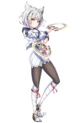 Rule 34 | 1girl, animal ears, camisole, cat ears, chakram, chest jewel, highres, jacket, leggings, mio (xenoblade), pantyhose, shoulder strap, simple background, skirt, solo, tank top, thighs, weapon, white background, white camisole, white jacket, white skirt, white tank top, xenoblade chronicles (series), xenoblade chronicles 3, z-ki