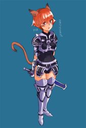 Rule 34 | 00s, animal ears, armor, bad id, bad pixiv id, cat ears, cat girl, cat tail, final fantasy, final fantasy xi, gloves, mithra (ff11), nosuku, orange hair, red hair, short hair, solo, sword, tail, thighhighs, weapon