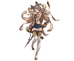 Rule 34 | 10s, 1girl, animal ears, armpits, arms up, bare shoulders, brown eyes, brown hair, dress, erune, full body, fur trim, granblue fantasy, hair ornament, looking at viewer, matching hair/eyes, minaba hideo, official art, quiver, short dress, short hair, solo, standing, stella (granblue fantasy), sutera (granblue fantasy), thighhighs, transparent background, white background, zettai ryouiki