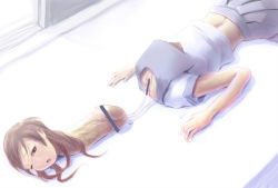Rule 34 | 1girl, borusen, brown eyes, brown hair, censored, dickneck, huge penis, lying, mito kumi, on floor, on stomach, one eye closed, open mouth, penis, pussy, pussy juice, pussy juice trail, school uniform, severed head, skirt, what, wink
