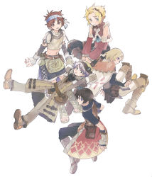 Rule 34 | 5boys, abuku, arm pillow, arms behind head, azel (rune factory), bare shoulders, belt, belt pouch, black hair, blonde hair, blue eyes, blush, bob cut, boots, bow, bowtie, brown eyes, brown hair, cape, coat, detached sleeves, floating, hairband, headband, highres, kyle (rune factory), lest (rune factory), long sleeves, looking at viewer, looking back, lying, male focus, mice (rune factory), midriff, multiple boys, on back, pants, pants tucked in, pouch, profile, purple eyes, raguna, rune factory, rune factory 1, rune factory 2, rune factory 3, rune factory 4, rune factory oceans, sandals, shoe soles, shoes, short sleeves, shorts, silver hair, simple background, sitting, smile, waist cape, white background