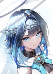 Rule 34 | 1girl, absurdres, black hair, blue eyes, blue hair, breasts, chain, closed mouth, earrings, highres, hololive, hololive english, jewelry, looking at viewer, misyune, multicolored hair, ouro kronii, short hair, underboob, upper body, virtual youtuber
